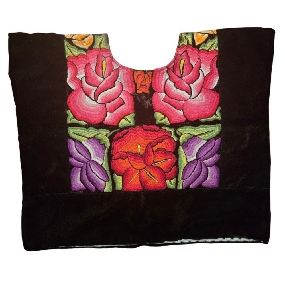 Authenticโ Hand Embroidered Mexican Blouse Vintage Floral Lined Boho Artisanal